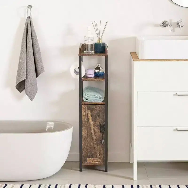 Petit meuble de salle de bain avec porte et 2 étagères ; Organisateur de rangement étroit