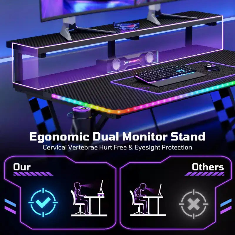Bureau d'ordinateur de jeu avec éclairage synchronisé avec la musique