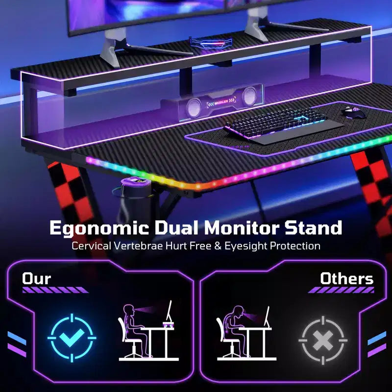Bureau d'ordinateur de jeu avec éclairage synchronisé avec la musique