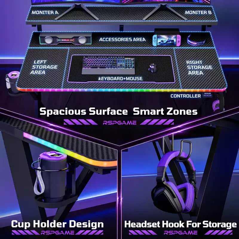 Bureau d'ordinateur de jeu avec éclairage synchronisé avec la musique