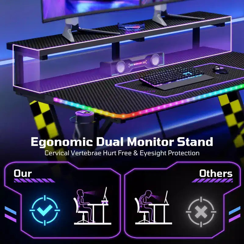 Bureau d'ordinateur de jeu avec éclairage synchronisé avec la musique