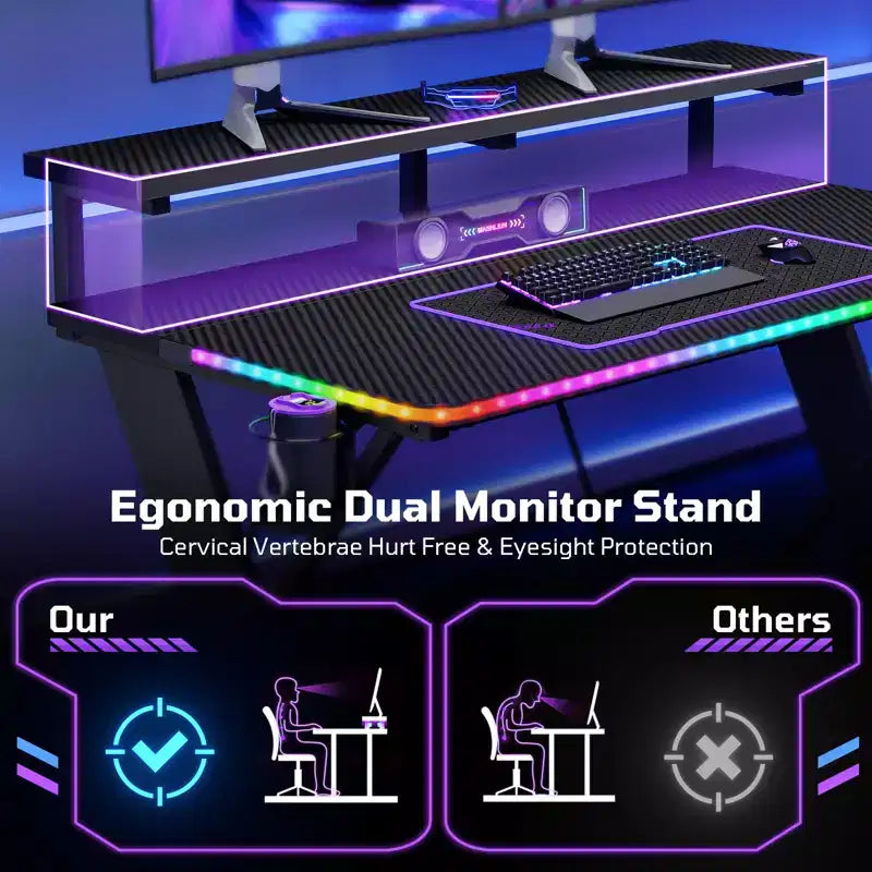 Bureau d'ordinateur de jeu avec éclairage synchronisé avec la musique