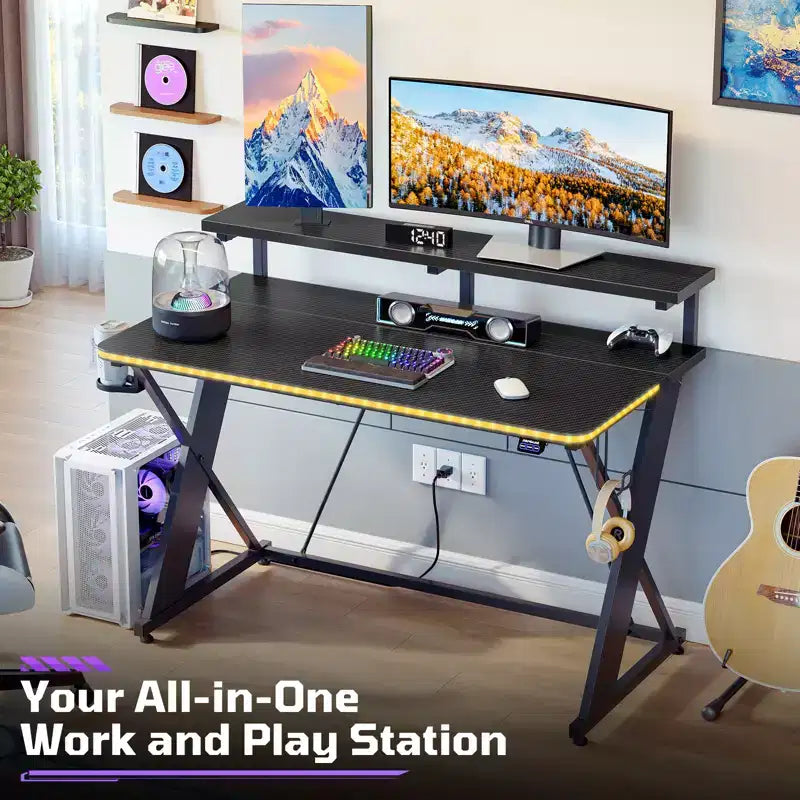Bureau d'ordinateur de jeu avec éclairage synchronisé avec la musique