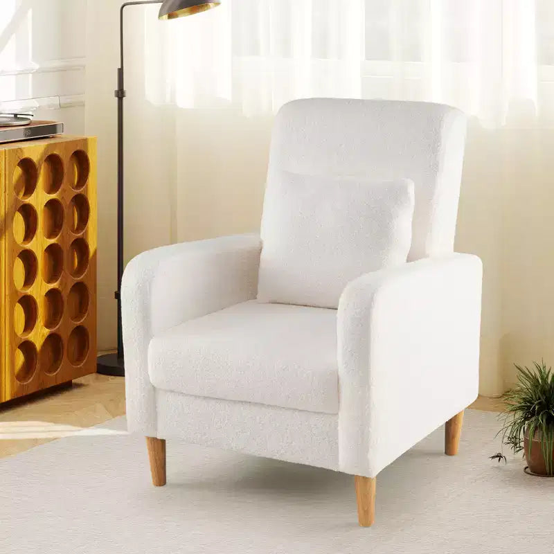 Fauteuil d'appoint avec coussin lombaire Housse en polaire Teddy Pieds en bois d'hévéa