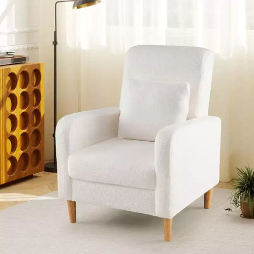 Fauteuil d'appoint avec coussin lombaire Housse en polaire Teddy Pieds en bois d'hévéa