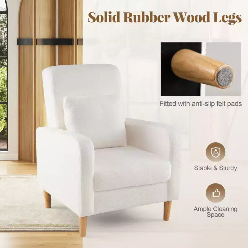 Fauteuil d'appoint avec coussin lombaire Housse en polaire Teddy Pieds en bois d'hévéa