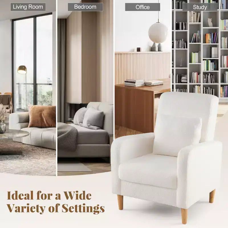 Fauteuil d'appoint avec coussin lombaire Housse en polaire Teddy Pieds en bois d'hévéa
