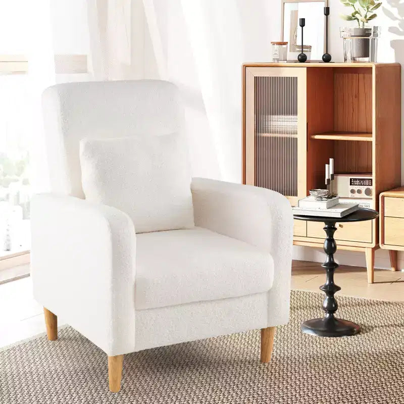 Fauteuil d'appoint avec coussin lombaire Housse en polaire Teddy Pieds en bois d'hévéa