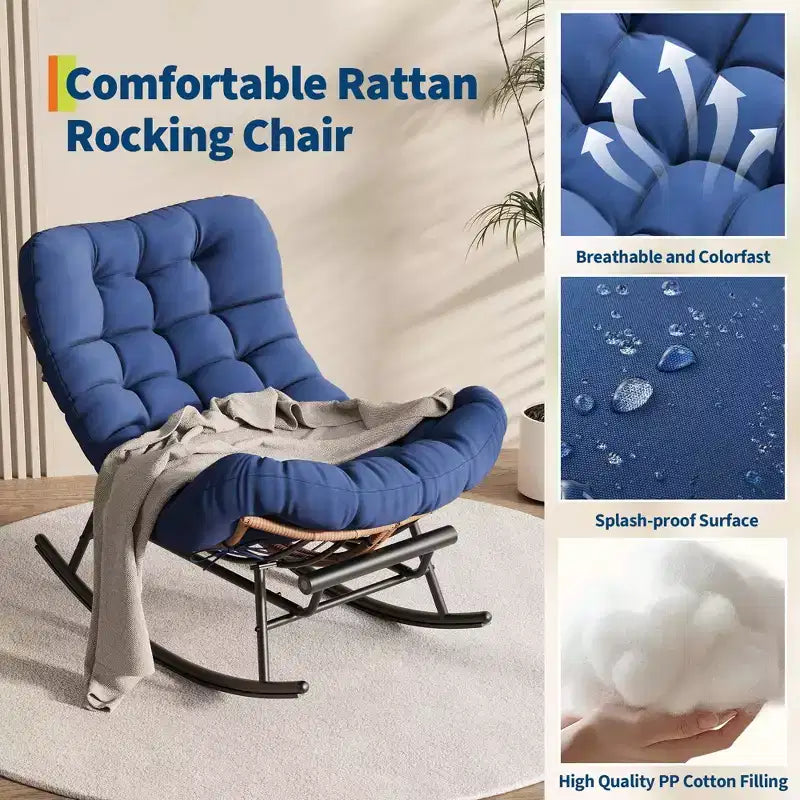 Fauteuil à bascule avec coussin et repose-pieds amovibles