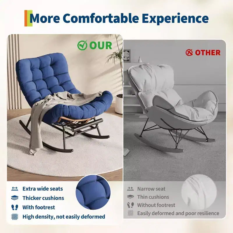 Fauteuil à bascule avec coussin et repose-pieds amovibles