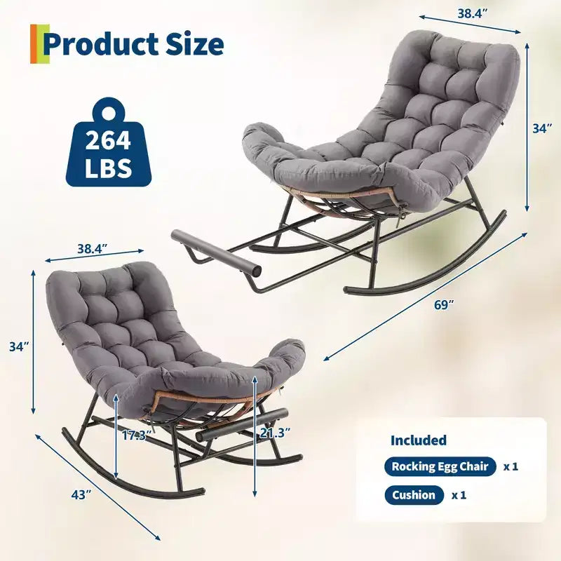 Fauteuil à bascule avec coussin et repose-pieds amovibles