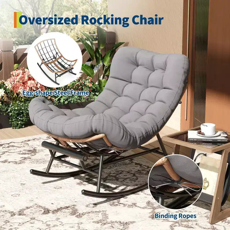 Fauteuil à bascule avec coussin et repose-pieds amovibles