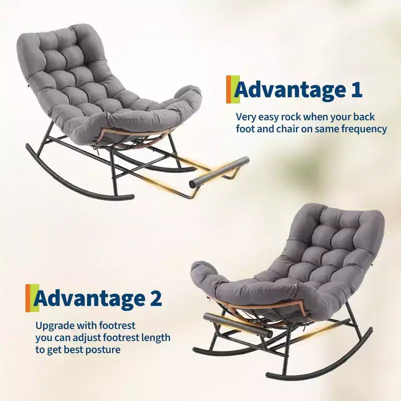 Fauteuil à bascule avec coussin et repose-pieds amovibles