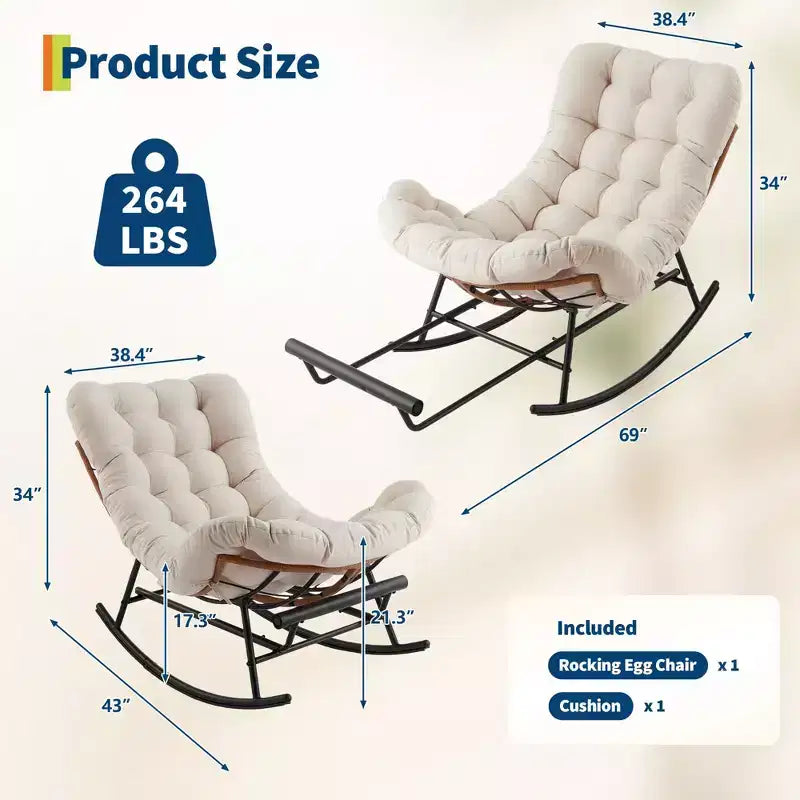 Fauteuil à bascule avec coussin et repose-pieds amovibles