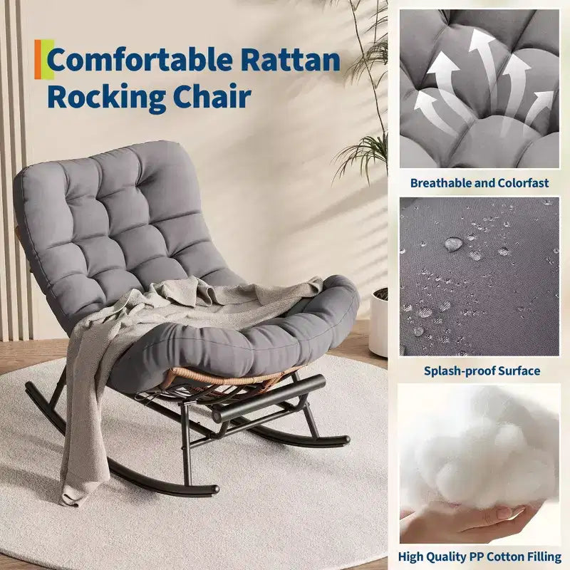 Fauteuil à bascule avec coussin et repose-pieds amovibles