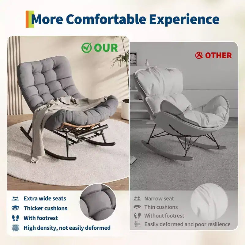 Fauteuil à bascule avec coussin et repose-pieds amovibles