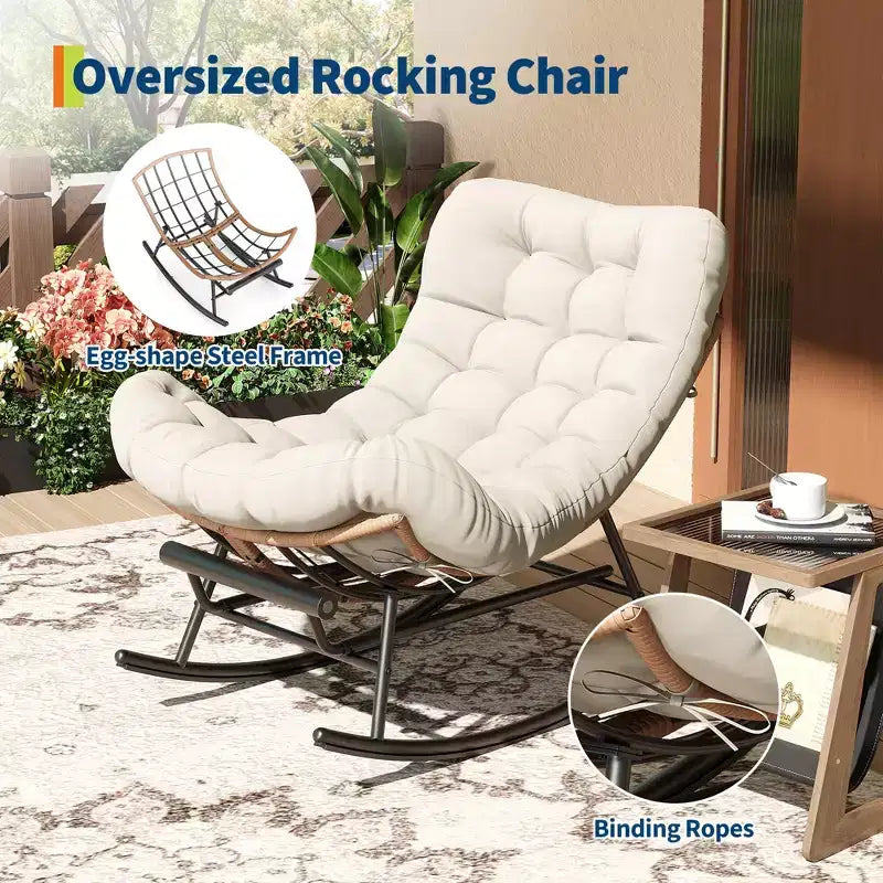 Fauteuil à bascule avec coussin et repose-pieds amovibles