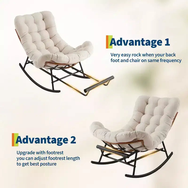 Fauteuil à bascule avec coussin et repose-pieds amovibles