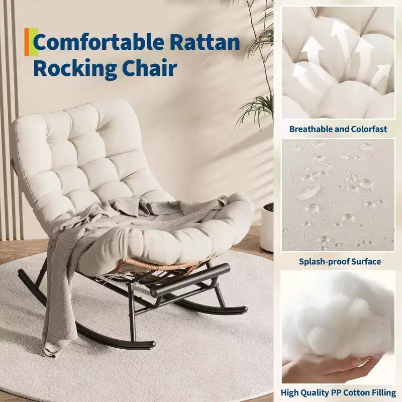 Fauteuil à bascule avec coussin et repose-pieds amovibles
