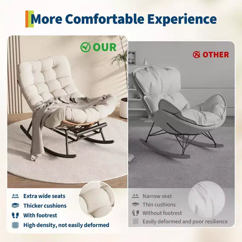 Fauteuil à bascule avec coussin et repose-pieds amovibles