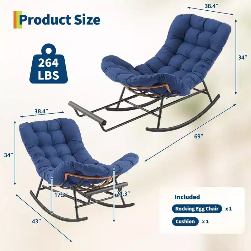 Fauteuil à bascule avec coussin et repose-pieds amovibles