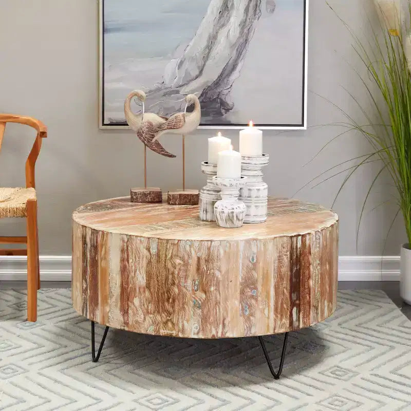 Table Basse Rustique en Bois de Mangue Marron