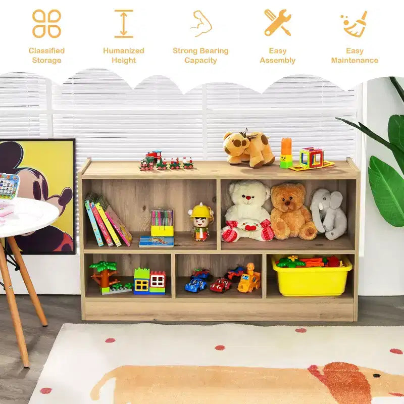 Meuble de rangement en bois à 5 casiers pour enfants, bibliothèque, rangement de jouets