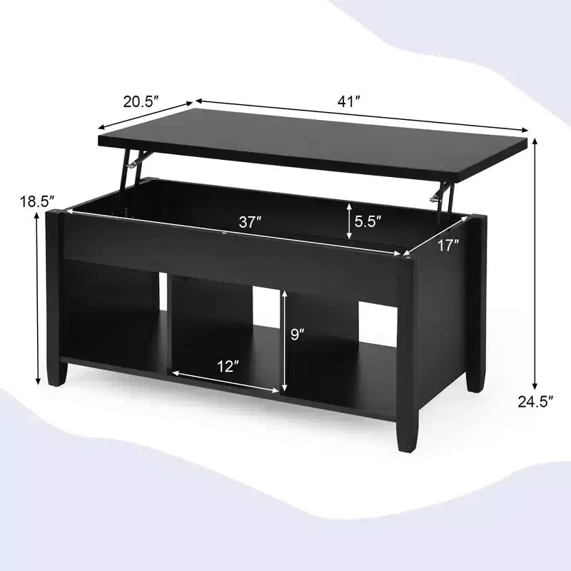 Table basse relevable avec compartiment de rangement caché et étagères